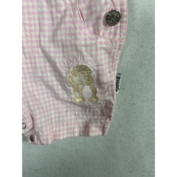 Weebok Baby Pink Gingham Overalls 12M Adjustable Straps Cotton Blend Snap Closur - Picture 2 of 7